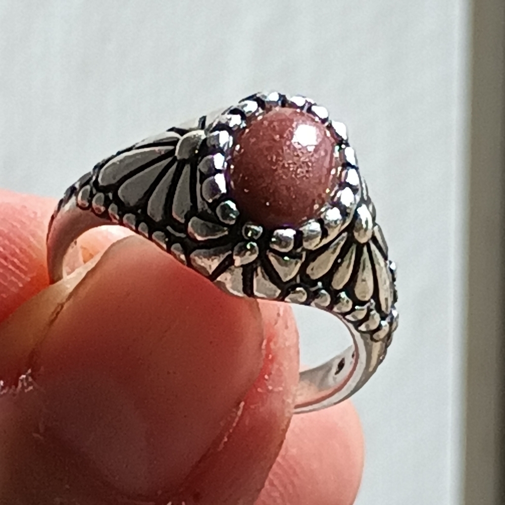 Vintage Shube Dakota West Sterling Silver .925 Rhodonite Ring Size 7.75 *